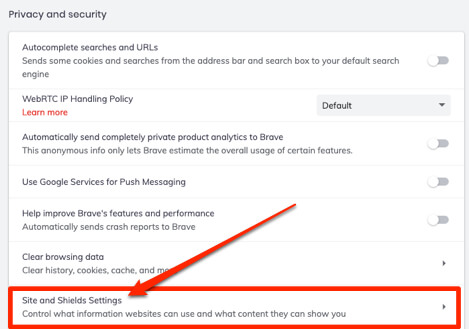 brave privacy security site shields settings