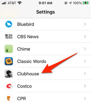 clubhouse app in iphone settings