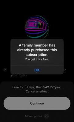 how a family member knows they can use family sharing subscription iphone ios app