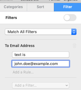 how to apply search filter apple numbers
