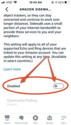 how to opt out of disable amazon sidewalk disabled in alexa app